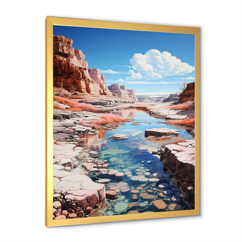 Paysage de Kawaii très sur toile, Cadre doré simple, H 44 po x l 34 po x P 1,5 po