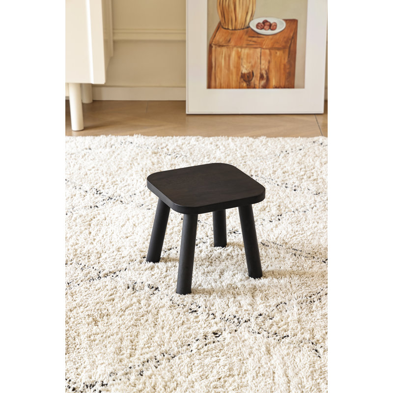 Solid Wood Stool Foot stool,Small Square Wooden Ottoman,Plant Stand, Wood Accent Stool, Black