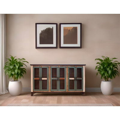 Console Dobby 71 po avec 6 panneaux de porte en maille de fer et tablettes centrales