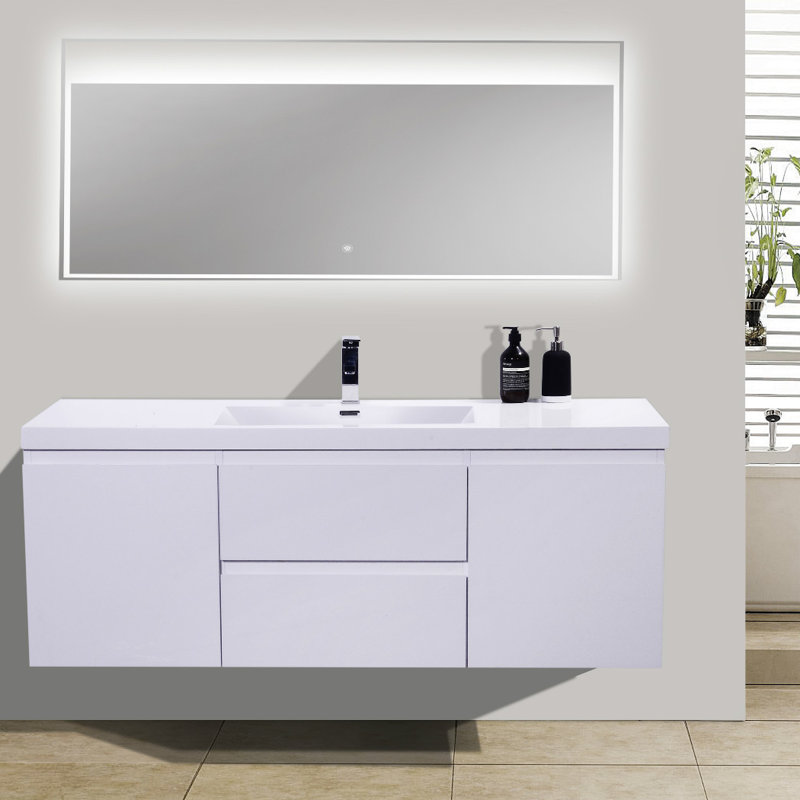 Polychronis 59.5'' Single Bathroom Vanity with Acrylic Top, High Gloss White