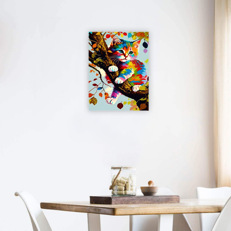 Décoration murale orange sur toile orange chaton de qualité supérieure 24 po x 18 po