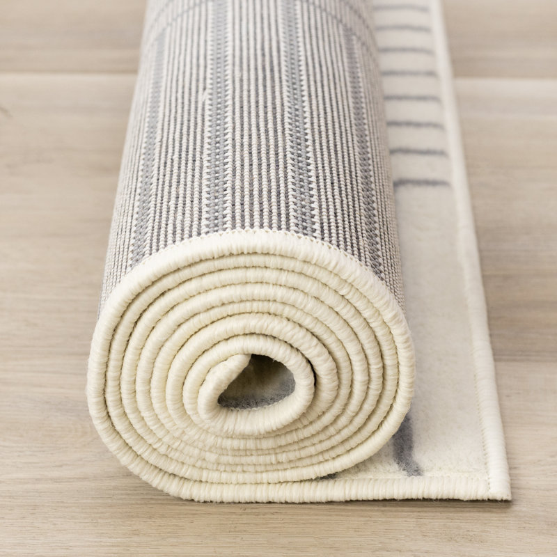 Fresno White Grey Double Arches Striped Area Rug, Rectangle 7'9" x 10'6"