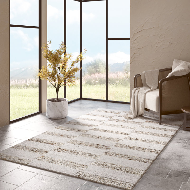 Tapis ivoire / naturel tissé à plat à la main Garvin, Rectangle de 10 pi x 14 pi