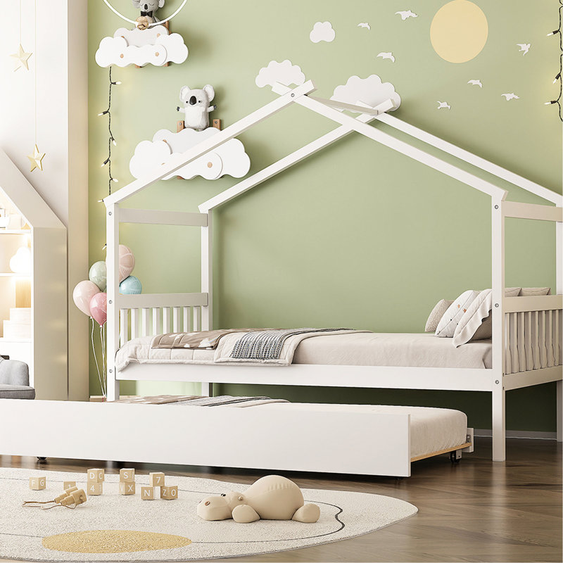 Simple, lit de jour en bois, lit gigogne, blanc, maison, aires de jeux créatives, structure en pin, espace pour dormir, pieds avec limite de poids, invités, capacité, longueur