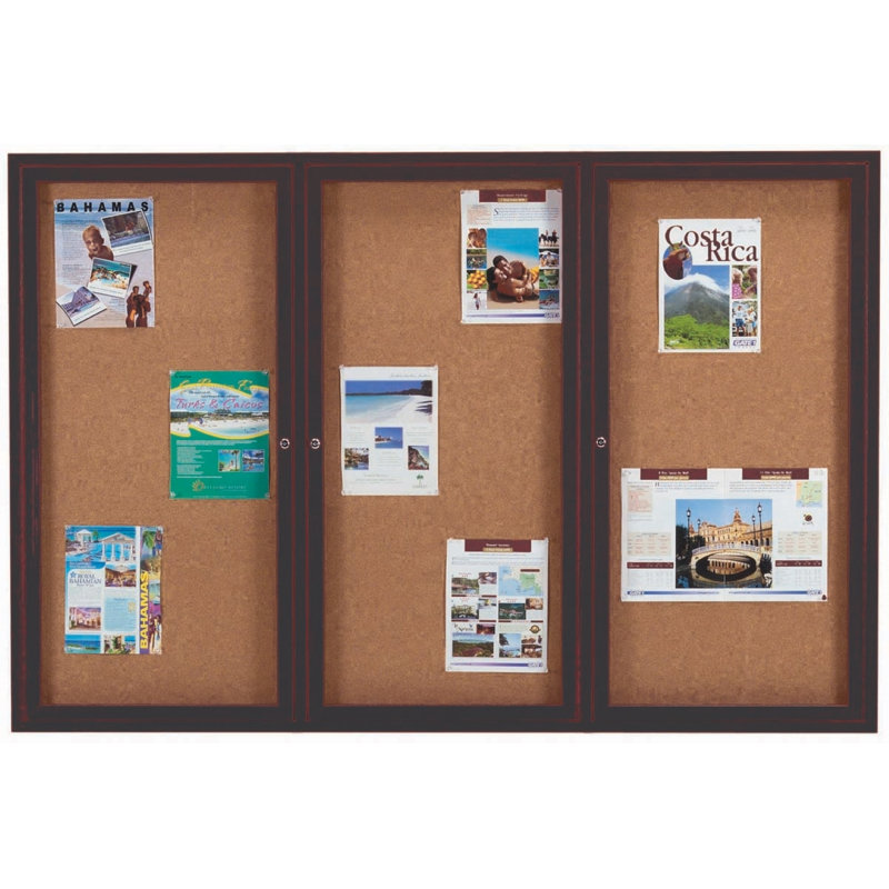 Panneau d'affichage mural fermé avec éclairage DEL, Aluminium anodisé bronze, Trois, 48 po x 72 po