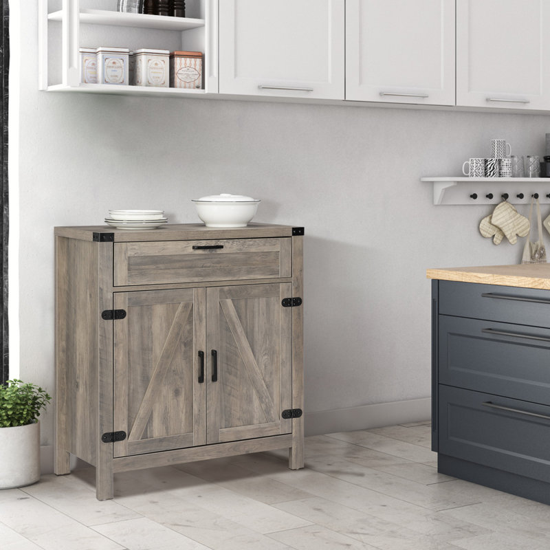 Gray Sideboard with Barn Door and Drawer