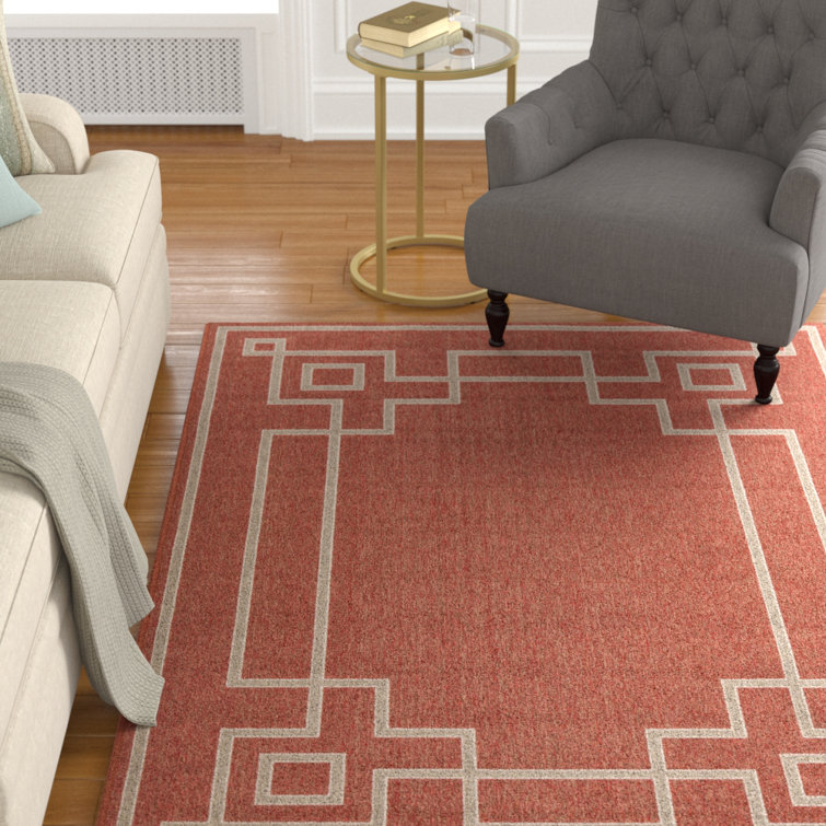 Amherst Machine Woven Geometric Rust Red Area Rug