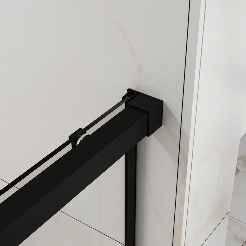 6Mm Tempered Glass Semi- Modern Shower Door, Matte Black Stainless Steel Hardware, Adjustable Width, Reversible Left Or Right, Splash Seal, Quiet Slide For Bathroom 48" W X 72" H 1/4"  6Mm  Thick