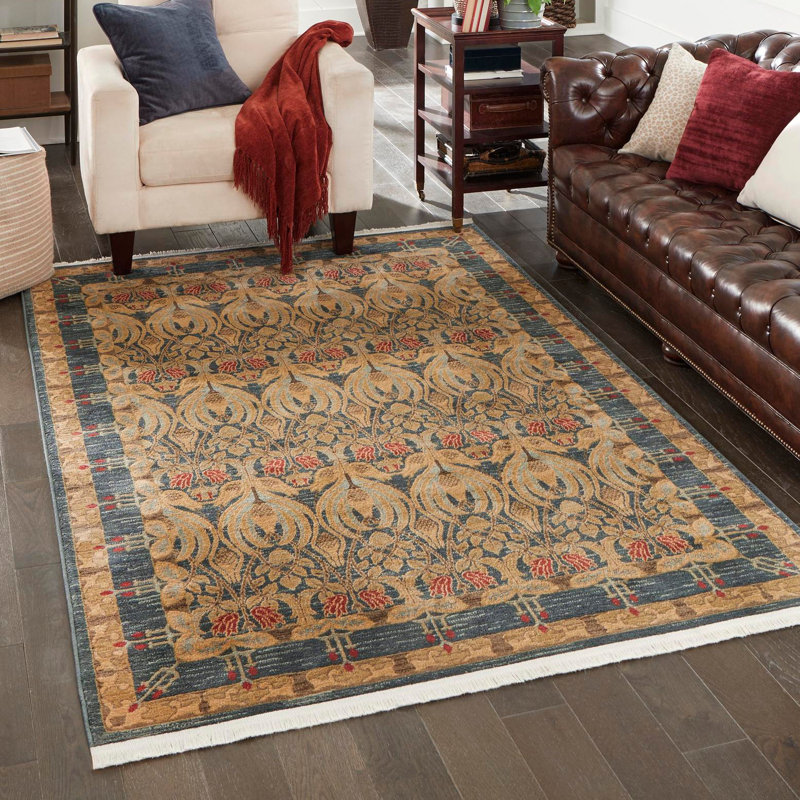 Tapis carré en polypropylène tissé à la machine en rouge / brun / bleu Akane, Rectangle 2 pi x 3 pi 1 po
