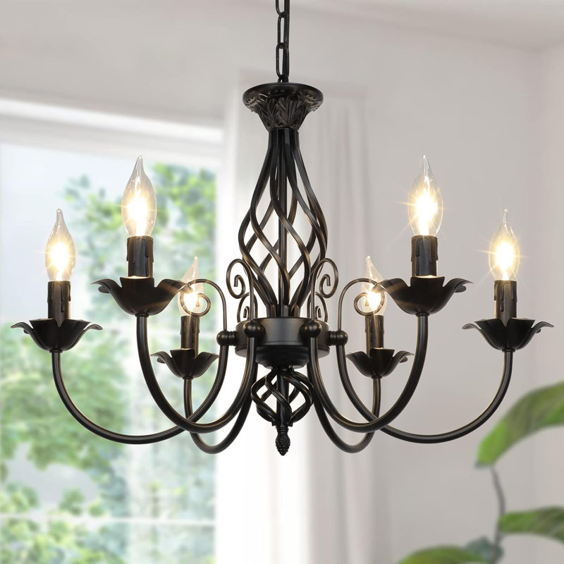 Lustre style campagnard 6 lumières, Noir mat