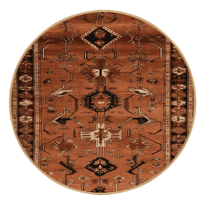 Tapis brun turc lavable à la machine, Rond 3 pi