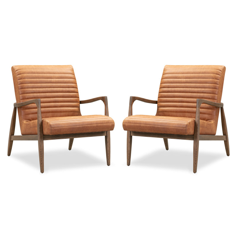 Fauteuil en cuir véritable Rowan, Cuir véritable brun clair cognac