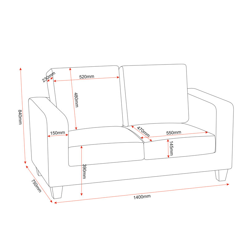 Layden 2 Seater Loveseat, Black