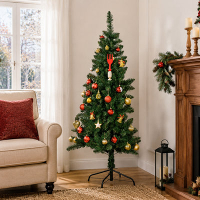 5ft Artificial Half Christmas Tree with Auto-Open Branches and Steel Base – Space-Saving Wall Design for Indoor Holiday Décor
