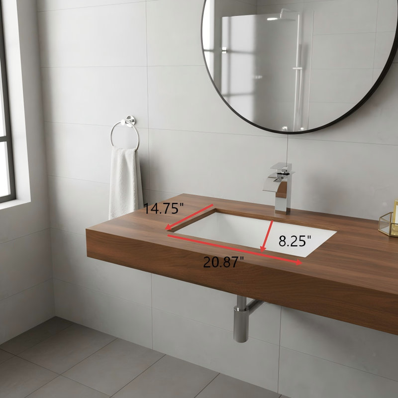 Lavabo de salle de bain rectangulaire encastrable 21 po x 14,72 po, lavabo en céramique blanche avec trop-plein