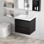 Meuble-lavabo 24 po avec fermeture en douceur - noir brillant. Lavabo en résine. Comptoir de meuble-lavabo pour salle de bain fonctionnel et élégant. Tiroirs pratiques