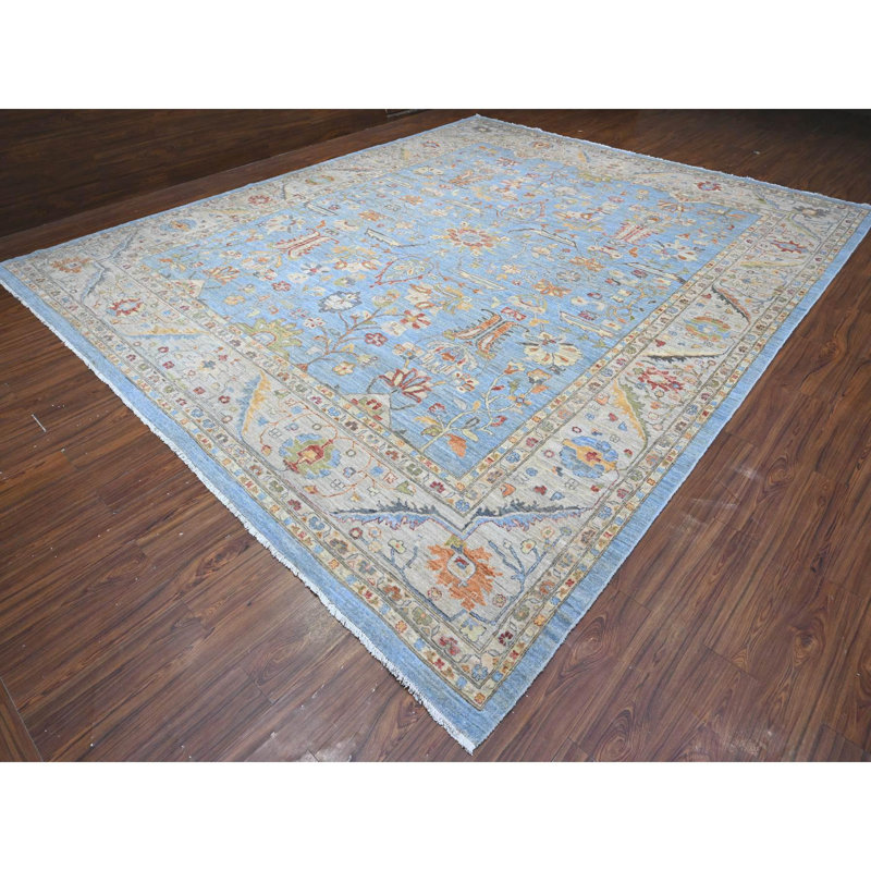 Tapis oriental bleu Aryana Peshawar Heris 12 pi 1 po x 14 pi 6 po