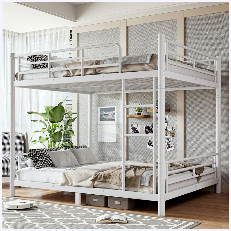 Grand lit superposé en métal pour les adolescents et les adultes, peu encombrant, convertible, blanc