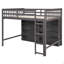 Lit mezzanine double avec 8 tablettes de rangement ouvertes et échelle intégrée