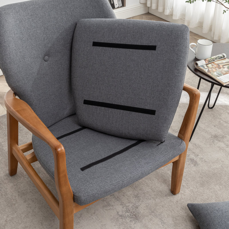 Koutsky Upholstered Accent Chair with Ottoman, Gray Linen Blend