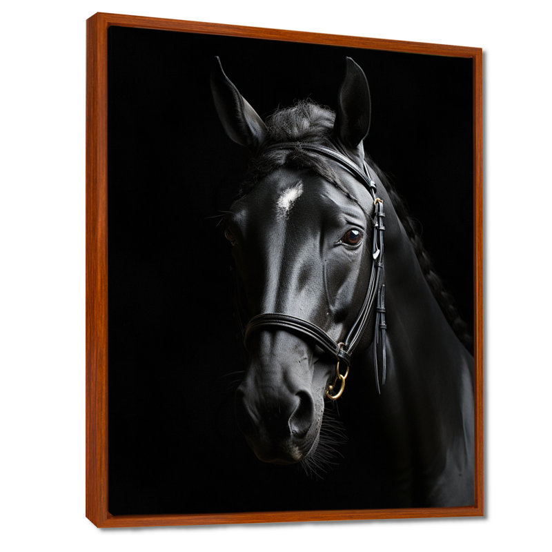 Latifat noir et blanc, cheval, élégance - art sur toile, H 32 po x l 24 po x P 1 po, Cadre flottant brun
