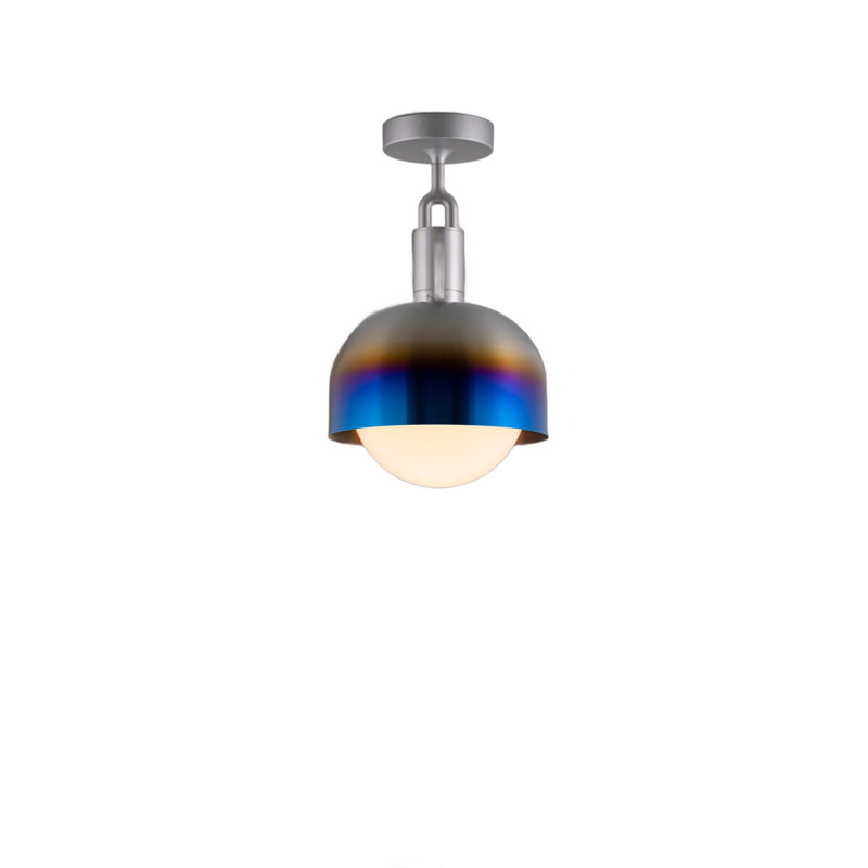 Plafond fourchu / Abat-jour / Globe / Opale, Acier brûlé / opale, H 5,9 po x l 9,84 po x P 9,84 po