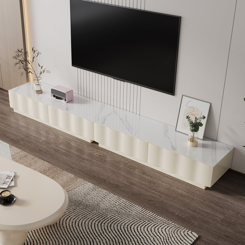 94.5" Cream Multi-Combination TV Stand with 4 Drawers, Wave-Pattern Frame