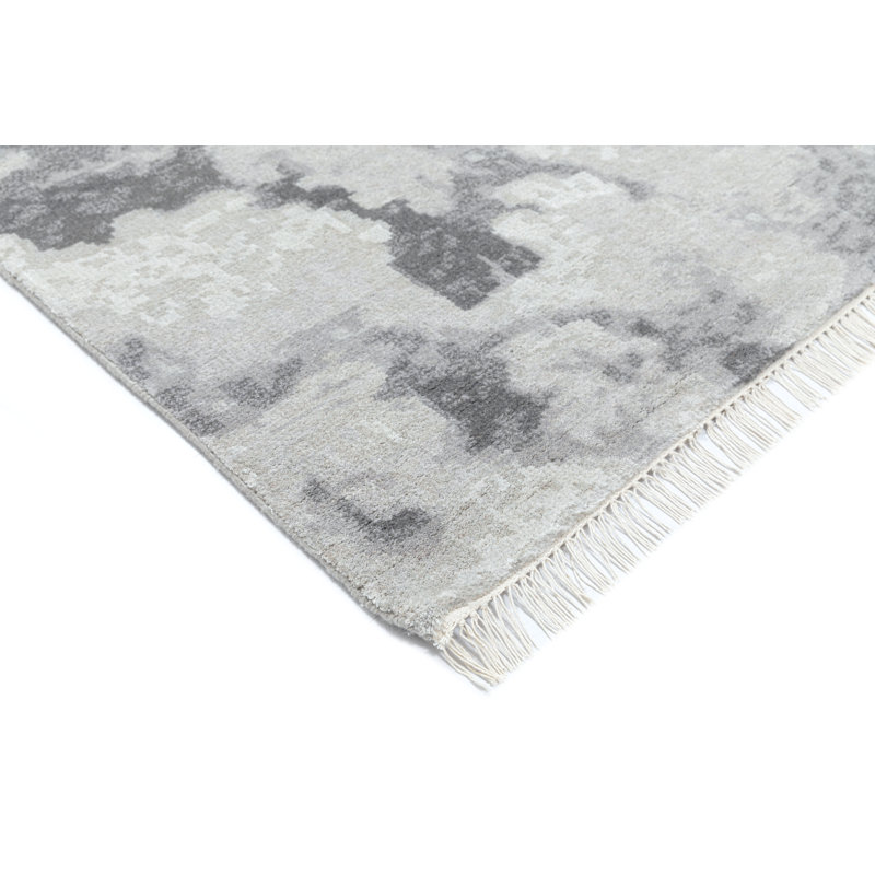 Cloud Hand Knotted Abstract Area Rug in Gray, Rectangle 5' x 8'