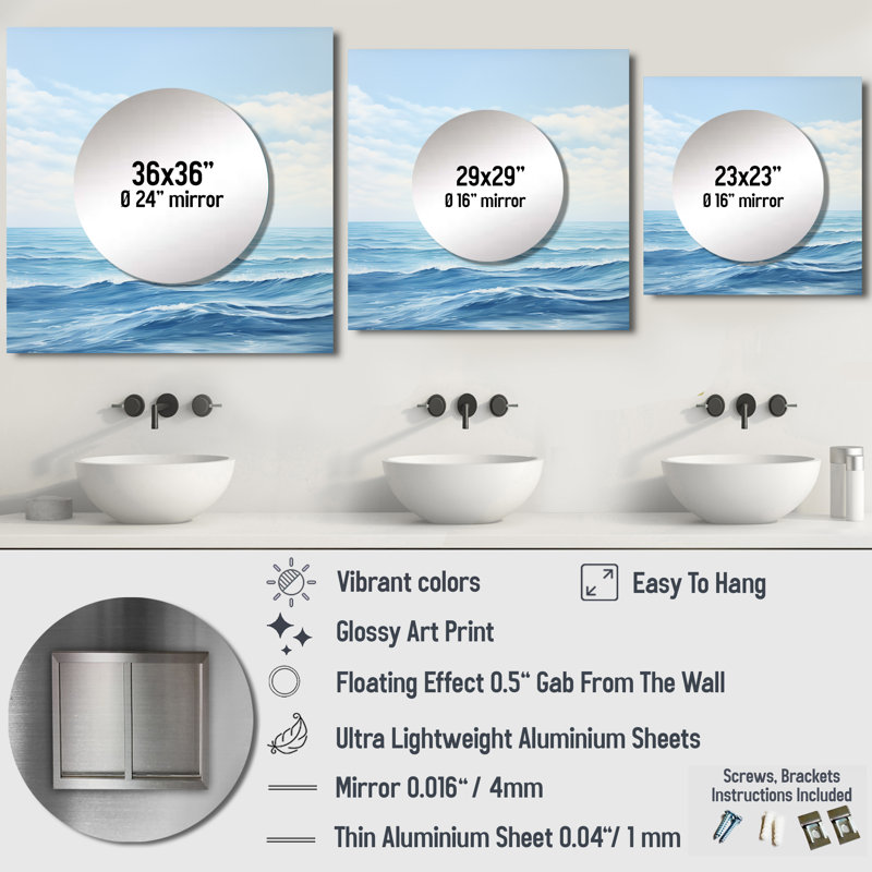 Georginia - miroir mural minimaliste pour salle de bain, 36 po x 36 po