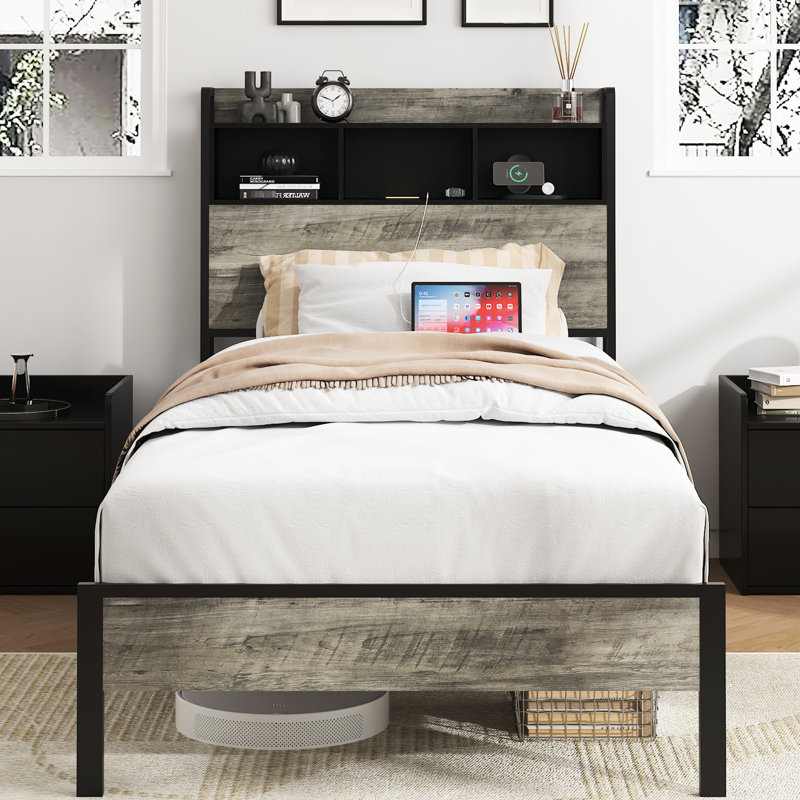 Lit de rangement en métal avec 2 clés USB, pas de bruit, pas besoin de sommiers, Lit simple