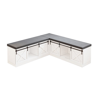 Banc d'angle en L avec rangement, banc de coin-repas Farmhouse, bancs de rangement à chaussures rabattables avec coussin pour entrée, couloir, salon, blanc et gris