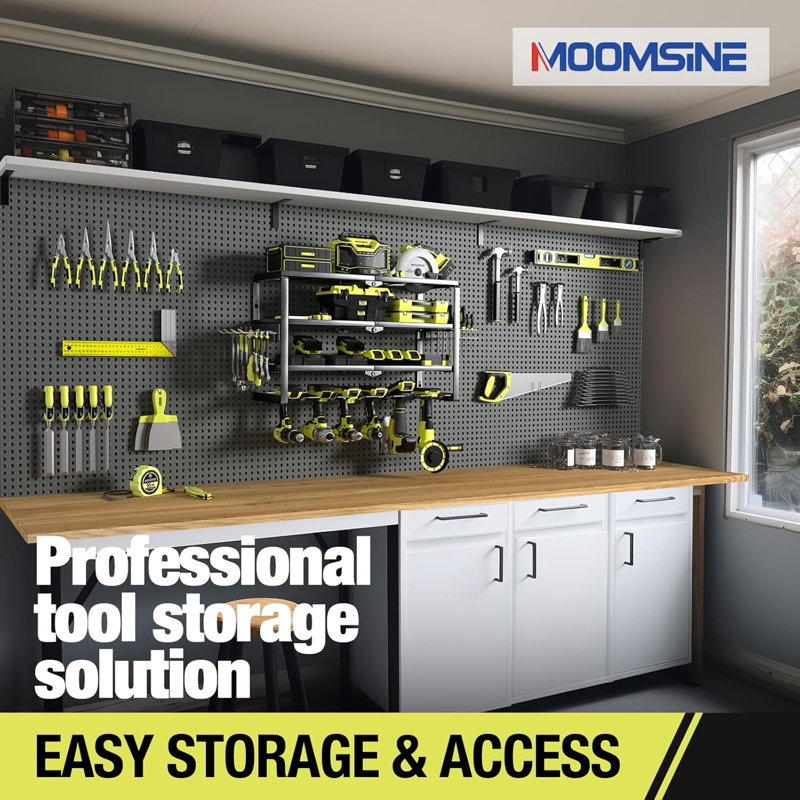 24-Inch 4-Layer Power Tool Storage Rack With Charging Shelf - Wall Mount Organizer For Drills, Tools, And Accessories