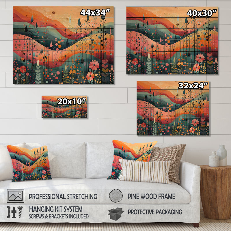 Pastel Colors Of Desert Blossom Landscape III - Botanicals Wood Wall Art - On Natural Pine Wood, 24" H x 32" W x 0.78" D