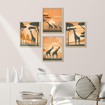 African Safari Giraffe, impression sur papier 4 pièces