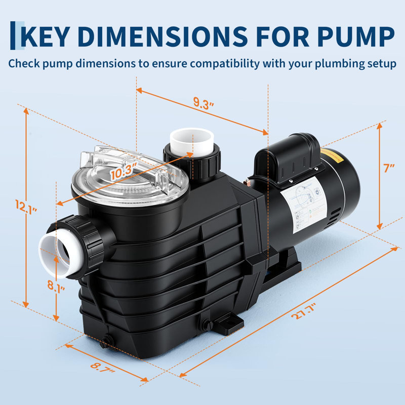 Pompe de piscine auto-amorçante 2,5 HP à double puissance - Circulation robuste à une vitesse - Moteur en cuivre 6240 GPH - Panier à crépine - Pour piscines et spas hors-sol / creusés - Certifié ETL / DOE