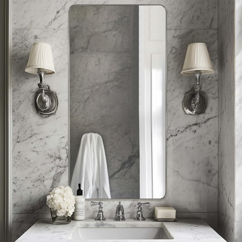Miroir de salle de bain Inse Cadre en acier inoxydable, Chrome poli, 48 po x 24 po