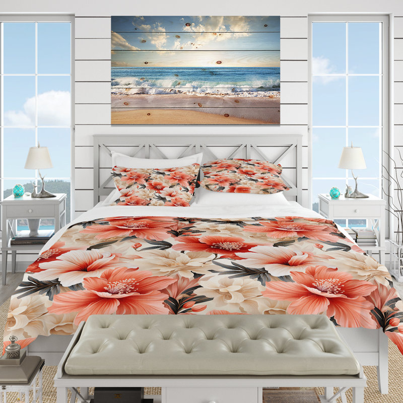 Literie délicate à motif tropical neutre, Housse de couette simple + 1 taie décorative stan
