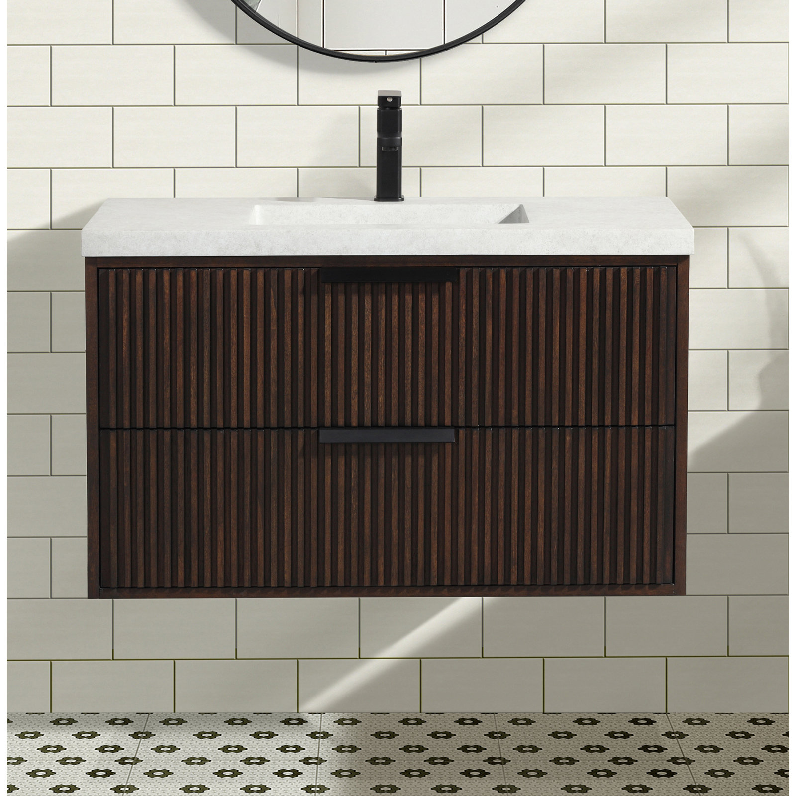 Anelie 36'' Single Bathroom Vanity, Walnut, Matte Black