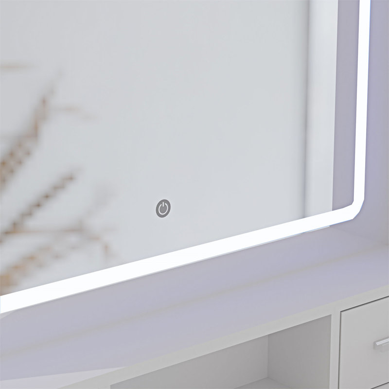 Dressing Table With LED 3-Colour Illuminated Mirror And Power Outlet