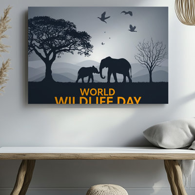 Toile dans une silhouette saisissante, deux éléphants, un grand et art mural, un petit