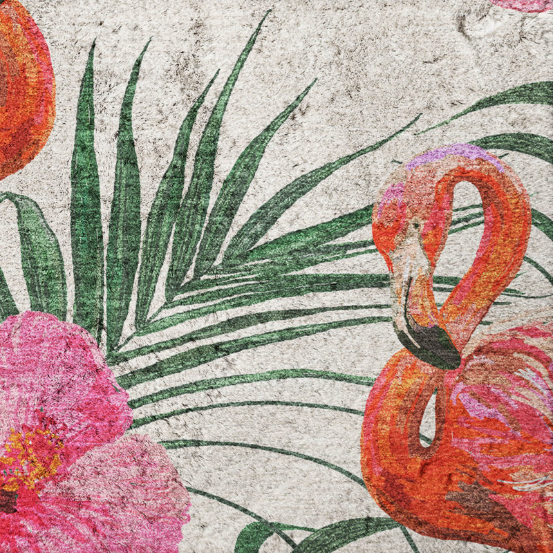 Premium Machine Washable Dream Shag ADS207 Leaves and Flamingos Rug, 8' x 10'