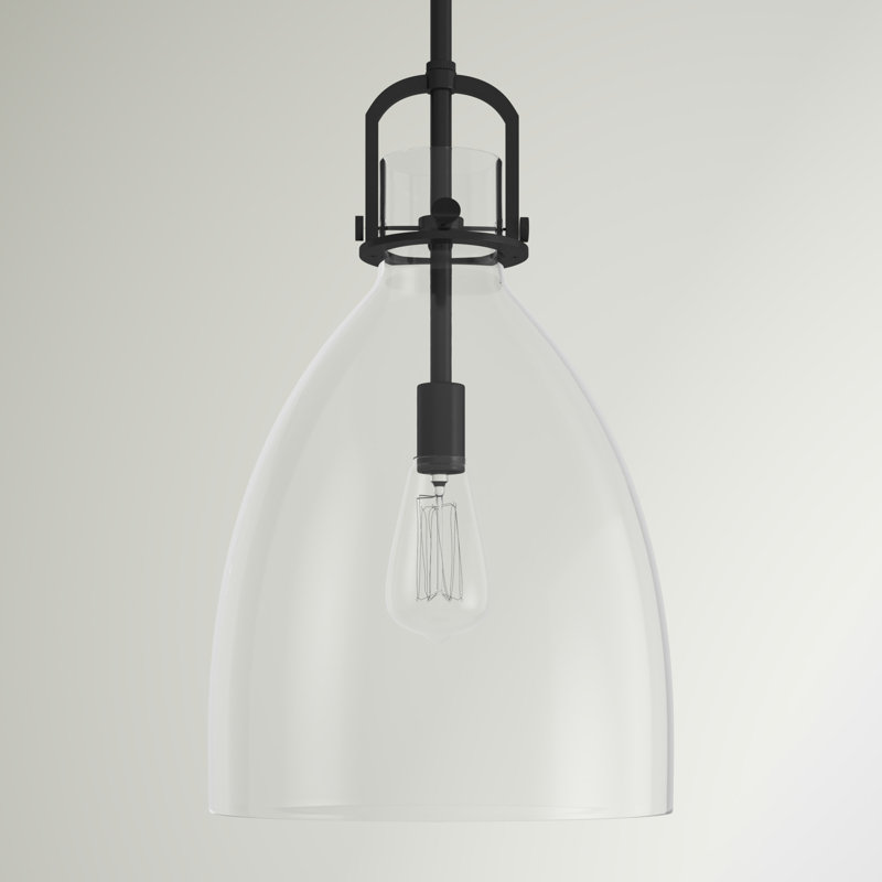 Luminaire suspendu Borgen à intensité variable avec abat-jour en verre bullé, Noir mat, H 14,75 po x l 10 po x P 10 po