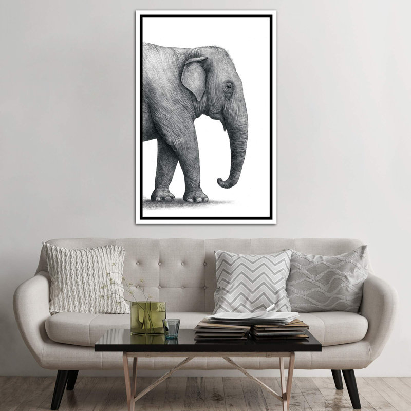 «Elephant Study» par Terry Fan - impression, H 60 po x l 40po x P 1,5 po, Toile blanche encadrée, Pas de tapis