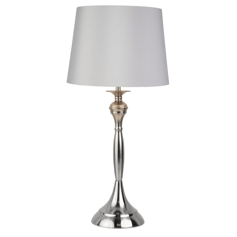 Antibes Candlestick Style Metal Table Lamp, Black, Black Base/Grey Shade, 55cm H x 25cm W x 25cm D