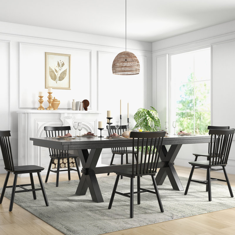 Candance Solid Wood Windsor Back Side Chair, Black