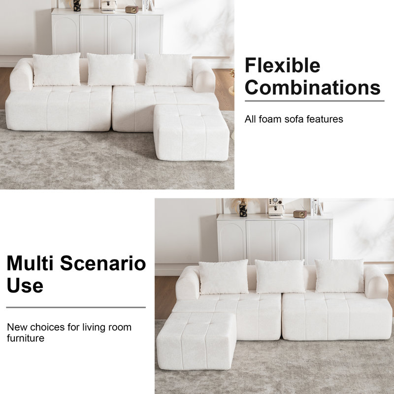 Modern Tufted Cloud Sectional Sofa Couch, Modular L-shaped Sofas With Deep Seat And Chaise Ottoman, Chenille Boneless Couches, No Assembly Required