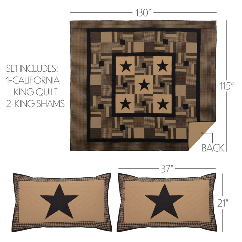 Star American Traditional Cotton Patchwork Quilt, California King Quilt + 2 Shams
