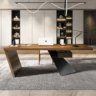 Bureau rectangulaire en bois massif brun