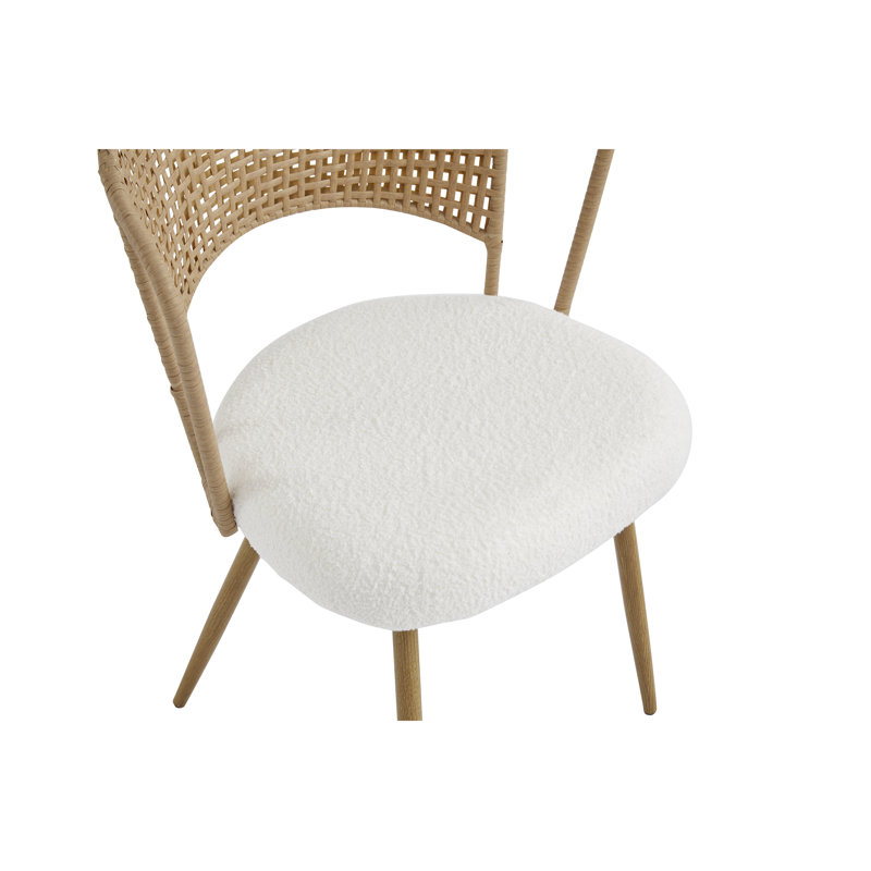 Ensemble 2 pièces de chaises de salle à manger en osier de ferme, chaises de cuisine à dossier en canne rembourré avec pieds en métal Boucle