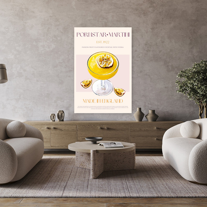 «Vibrant Passionfruit Martini Elegant Modern Vibrant Fruit Summer», art mural, H 48 po x l 32 po